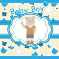 Greeting card with cute bear boy Royalty Free Stock Photo