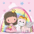 Greeting Card with fairy tale Princess and Unicorn Royalty Free Stock Photo