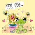 Greeting card cute cartoon Frog with flower Royalty Free Stock Photo