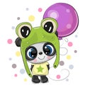 Cute Cartoon Panda in a frog hat with balloon