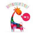 Greeting card with cute colorful giraffe.