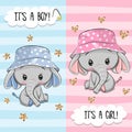 Greeting card with Cute Elephant boy and girl Royalty Free Stock Photo