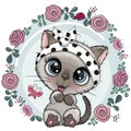 Greeting card Cute Kitten with flowers Royalty Free Stock Photo