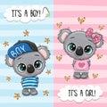 Greeting card with Cute Koalas boy and girl Royalty Free Stock Photo