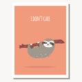 Greeting card with cute lazy sloth and text message