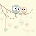 Greeting card with cute owls in love Royalty Free Stock Photo