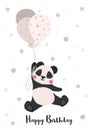 Greeting card with cute panda with balloons