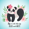 Greeting card with cute panda in hand drawn style Royalty Free Stock Photo