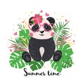 Greeting card with cute panda in hand drawn style Royalty Free Stock Photo