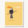 Greeting card with cute toucan parrot and text message