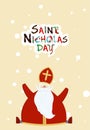 Greeting card for the day of St. Nicholas. Sinterklaas. Winter religious holiday. St. Nicholas or Mikulas