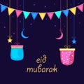 Greeting card design for Eid festival celebration. Royalty Free Stock Photo