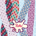 Greeting card design template. Hand-drawn cute colored patterns