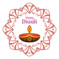 Greeting card for Diwali festival with diwali oil lamp and mandala