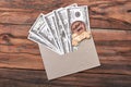 Greeting card and dollars. Royalty Free Stock Photo