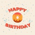 Greeting Card donut with icing. Happy Birthday.