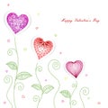 Greeting card with drawn hearts and plants for Valentine`s Day, weddings, Mother`s Day Royalty Free Stock Photo