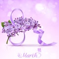 Greeting Card with the Eighth of March and Flowers of Lilac