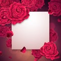 Greeting card with empty paper field with roses on a background.