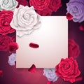 Greeting card with empty paper field with roses on a background.