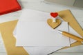 A greeting card with an envelope and a hearts is ready for your text. Royalty Free Stock Photo