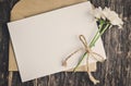 Greeting card with envelope and Mum flowers Royalty Free Stock Photo
