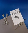 Greeting card for father`s day for a mechanic, plumber, worker, builder