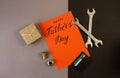 Greeting card for father`s day for a mechanic, plumber, worker, builder