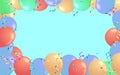 Greeting card. Festive template. Happy Birthday. Holiday. Colored balloons on a blue background with komfeti Royalty Free Stock Photo