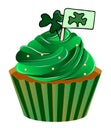 Greeting card with festively decorated cupcakes with clover for St. Patrick`s Day. Banner, icon for celebration Royalty Free Stock Photo