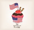 Greeting card with flag. American patriotic themed cupcake for the 4th of July