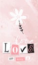 Greeting card with flower and word Love from newspaper letters, Valentine s day card, wedding invitation. Vector vintage Royalty Free Stock Photo