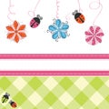 Greeting card with flowers and ladybirds Royalty Free Stock Photo