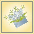 Greeting card. Forget me not flowers in blue envelope.