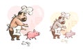 Greeting card. Fun art of chef with pig