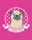 Greeting Card with funny Pug Royalty Free Stock Photo
