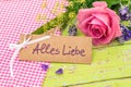 Greeting card with german text, Alles Liebe, means love for Valentines Day or Mothers Day