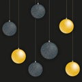 Greeting card with golden and black Christmas balls Vector Royalty Free Stock Photo