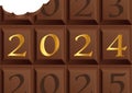 Greeting card 2024 for a gourmet year with a wafer of milk chocolate