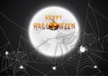 Greeting card Halloween night spiders web with full moon background