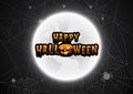 Greeting card Halloween night spiders web with full moon background Royalty Free Stock Photo