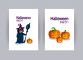 Greeting card for Halloween party. Halloween witch with pumpkins. Vector illustration