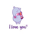 Greeting card with hand drawn cute tapir for Mother`s Day Valentines Day,