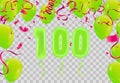 Greeting card  Happy birthday number 100 in fun art style with Balloons party confetti Royalty Free Stock Photo