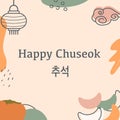 Greeting card Happy Chuseok. Korean caption. Thanksgiving Day in Korea. Abstract modern square banner with persimmon Royalty Free Stock Photo