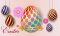 Greeting Card. Happy easter background template with beautiful flowers and eggs. Vector illustration eggs