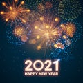 Greeting card Happy New Year 2021. Beautiful Square holiday web banner or billboard with text Happy New Year 2021 on the