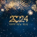 Greeting card Happy New Year 2024 with Golden sparkling text