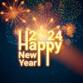 Greeting card Happy New Year 2024. Beautiful Square holiday web banner with text Happy New Year 2024 on the background of