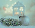 Greeting card and Happy New Year Merry Christmas.Beautiful blurred blue background of winter decoration for the holiday.Soft focus Royalty Free Stock Photo